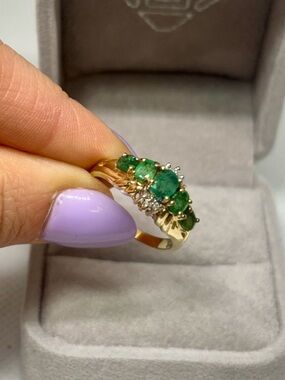 10K Gold Natural Emerald & Diamond Ring, size 7
